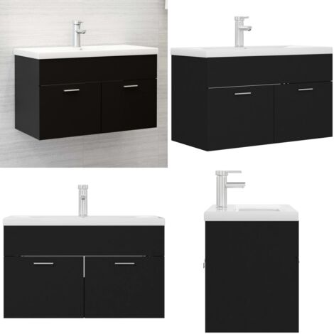 Mueble con lavabo madera de ingeniería negro - Lavabo empotrado - Armario de madera