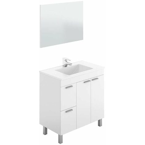 Mueble con lavabo PMMA y espejo Marta en acabado blanco. 80 cm(alto)80 cm(ancho)45 cm(largo)