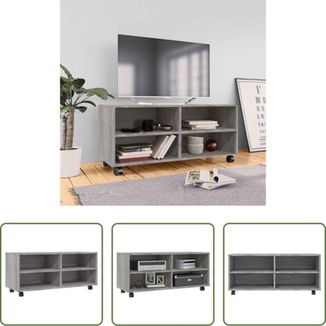 Mueble con ruedas -  Mueble de TV con ruedas madera contrachapada gris 90x35x35 cm