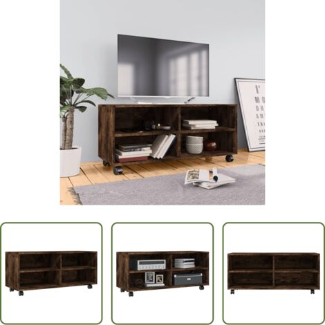 Mueble con ruedas -  Mueble TV con ruedas madera contrachapada roble humo 90x35x35cm