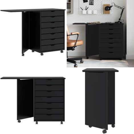 Mueble con ruedas y escritorio MOSS madera maciza pino negro - Escritorio plegable - Almacenamiento en oficina