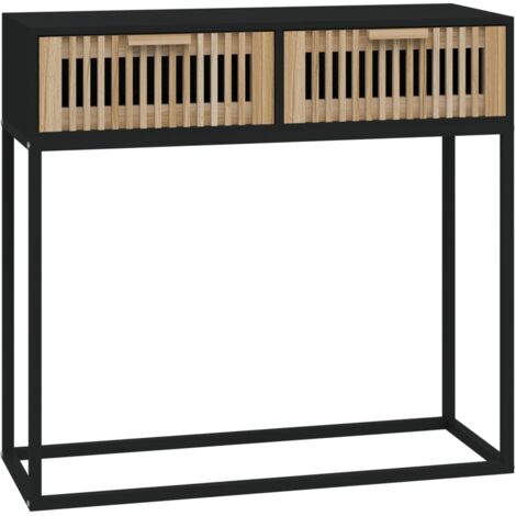 Mueble consola de entrada moderno mesa auxiliar con cajones 80 x 30 x 75 cm madera contrachapada y hierro negro DEC032164