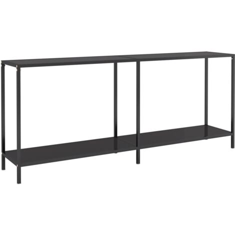 Mueble consola de entrada moderno mesa auxiliar con estante 180 x 35 x 75,5 cm vidrio templado y acero negro DEC032129
