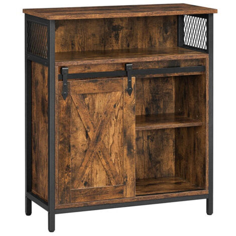 Mueble de almacenaje/aparador 70 x 30 x 80 cm con puerta corredera de granero compartimento abierto estante regulable estilo industrial para entrada salón cocina oficina marrón rústico y negro 1200064