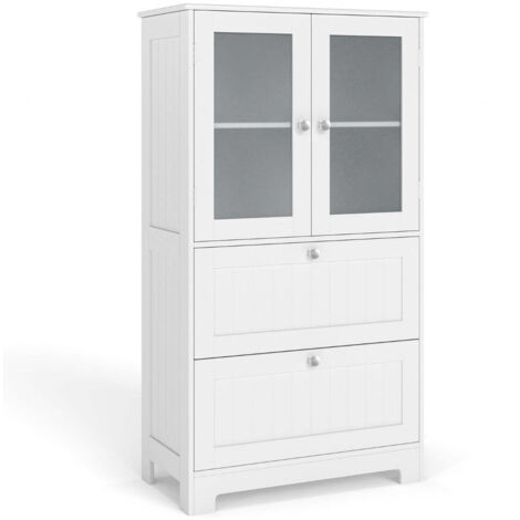 Mueble de almacenaje con cajones y puertas de cristal 60 x 30 x 108 cm práctico y seguro estilo moderno madera blanca 200010260