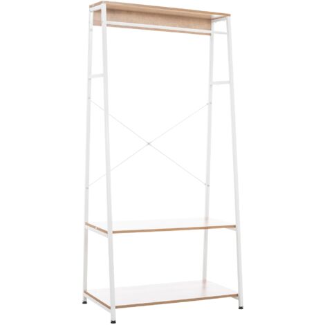 Mueble de almacenaje de entrada perchero armario estante de madera y metal blanco 100003597