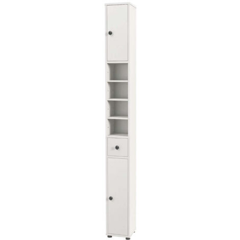 Mueble de almacenaje fino de 20x20x180 cm con estantes regulables y de fácil acceso diseño moderno en MDF blanco 200010280