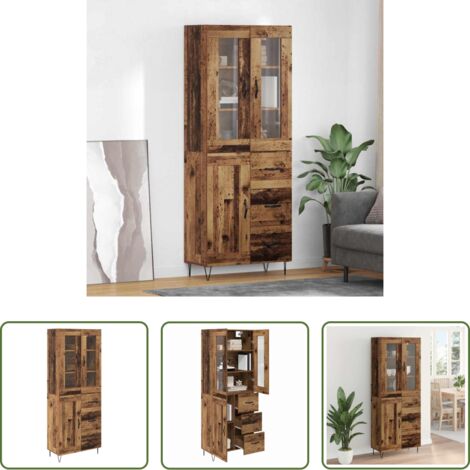 Mueble de almacenamiento -  Aparador alto con cajón Madera envejecida 69,5 x 34 x 90 cm