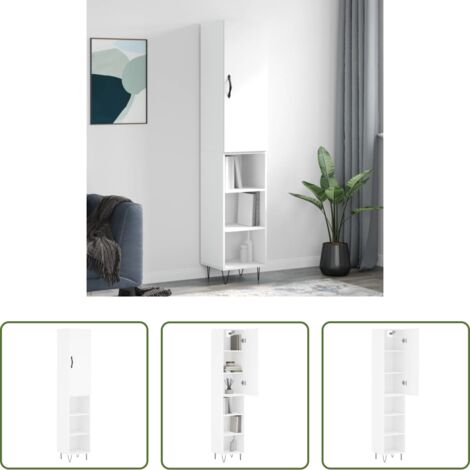 Mueble de almacenamiento -  Aparador alto madera contrachapada blanco 34,5x34x180 cm