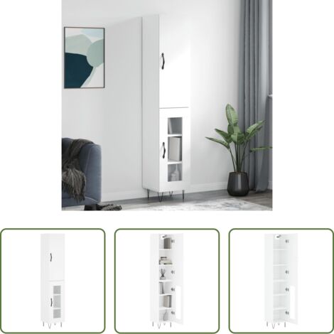 Mueble de almacenamiento -  Aparador alto madera contrachapada blanco 34,5x34x180 cm