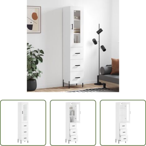 Mueble de almacenamiento -  Aparador alto madera contrachapada blanco 34,5x34x180 cm
