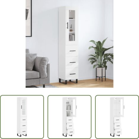 Mueble de almacenamiento -  Aparador alto madera contrachapada blanco 34,5x34x180 cm
