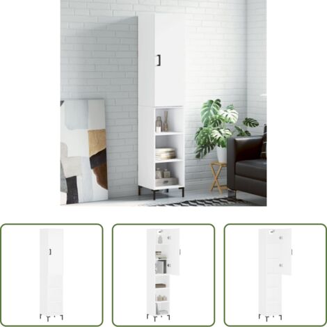 Mueble de almacenamiento -  Aparador alto madera contrachapada blanco 34,5x34x180 cm
