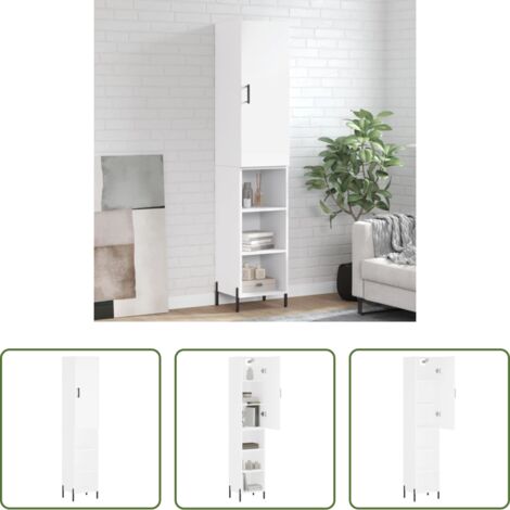 Mueble de almacenamiento -  Aparador alto madera contrachapada blanco 34,5x34x180 cm