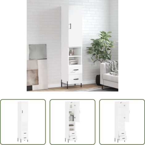 Mueble de almacenamiento -  Aparador alto madera contrachapada blanco 34,5x34x180 cm