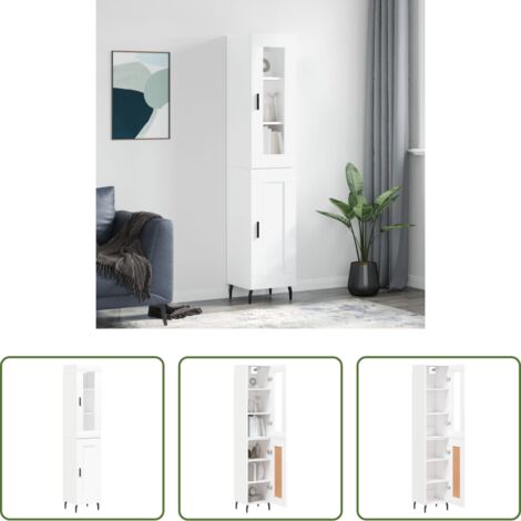 Mueble de almacenamiento -  Aparador alto madera contrachapada blanco 34,5x34x180 cm