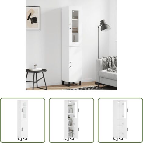 Mueble de almacenamiento -  Aparador alto madera contrachapada blanco 34,5x34x180 cm