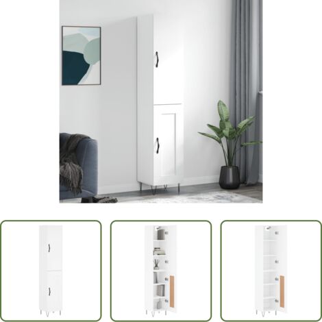 Mueble de almacenamiento -  Aparador alto madera contrachapada blanco 34,5x34x180 cm