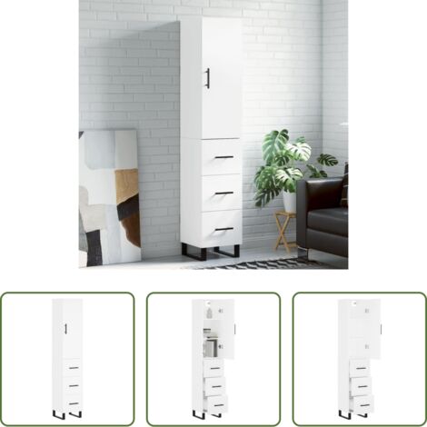 Mueble de almacenamiento -  Aparador alto madera contrachapada blanco 34,5x34x180 cm
