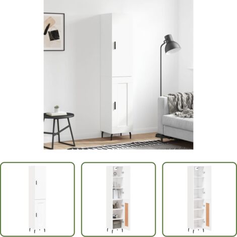 Mueble de almacenamiento -  Aparador alto madera contrachapada blanco 34,5x34x180 cm