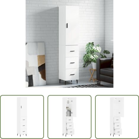 Mueble de almacenamiento -  Aparador alto madera contrachapada blanco 34,5x34x180 cm