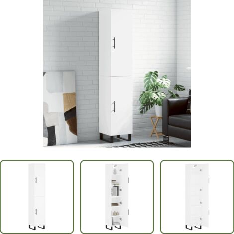 Mueble de almacenamiento -  Aparador alto madera contrachapada blanco 34,5x34x180 cm