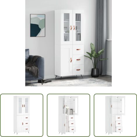 Mueble de almacenamiento -  Aparador alto madera contrachapada blanco 69,5x34x180 cm