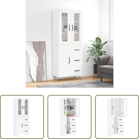 Mueble de almacenamiento -  Aparador alto madera contrachapada blanco 69,5x34x180 cm