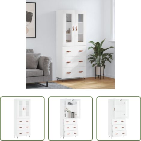 Mueble de almacenamiento -  Aparador alto madera contrachapada blanco 69,5x34x180 cm