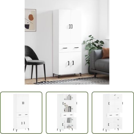 Mueble de almacenamiento -  Aparador alto madera contrachapada blanco 69,5x34x180 cm