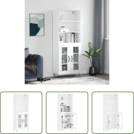 Mueble de almacenamiento -  Aparador alto madera contrachapada blanco 69,5x34x180 cm