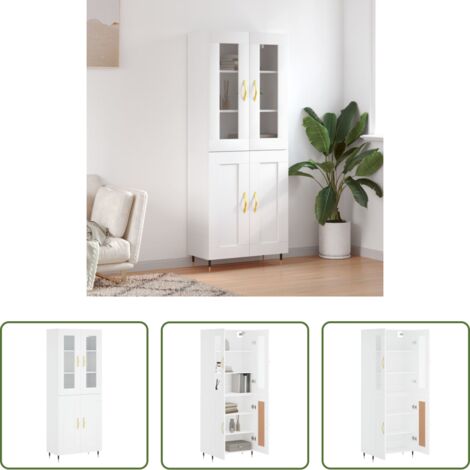 Mueble de almacenamiento -  Aparador alto madera contrachapada blanco 69,5x34x180 cm