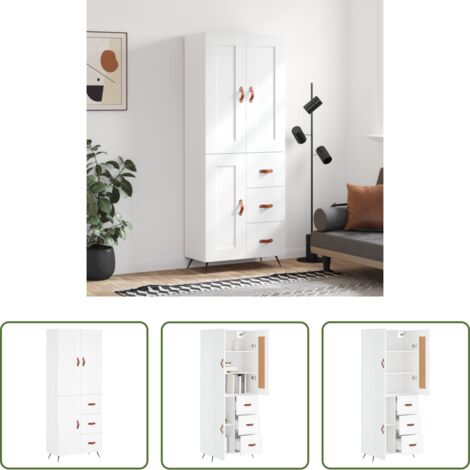 Mueble de almacenamiento -  Aparador alto madera contrachapada blanco 69,5x34x180 cm