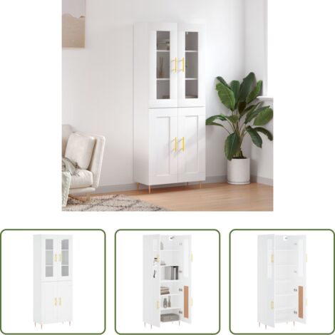 Mueble de almacenamiento -  Aparador alto madera contrachapada blanco 69,5x34x180 cm