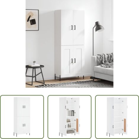Mueble de almacenamiento -  Aparador alto madera contrachapada blanco 69,5x34x180 cm