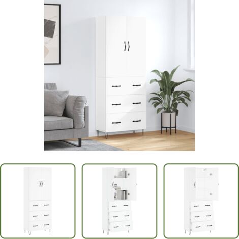 Mueble de almacenamiento -  Aparador alto madera contrachapada blanco 69,5x34x180 cm