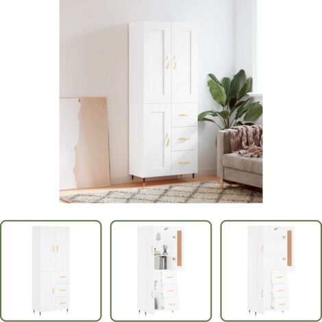 Mueble de almacenamiento -  Aparador alto madera contrachapada blanco 69,5x34x180 cm