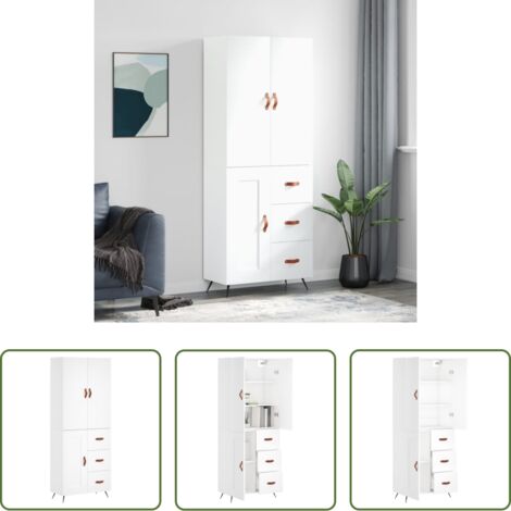 Mueble de almacenamiento -  Aparador alto madera contrachapada blanco 69,5x34x180 cm
