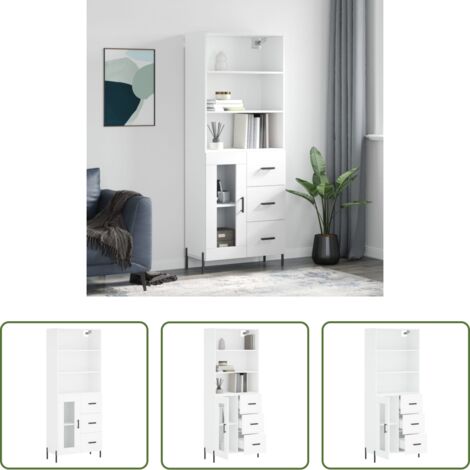 Mueble de almacenamiento -  Aparador alto madera contrachapada blanco 69,5x34x180 cm