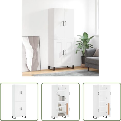 Mueble de almacenamiento -  Aparador alto madera contrachapada blanco 69,5x34x180 cm