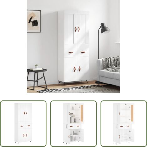 Mueble de almacenamiento -  Aparador alto madera contrachapada blanco 69,5x34x180 cm