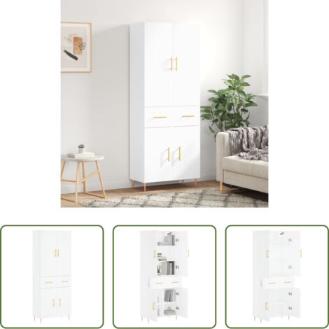 Mueble de almacenamiento -  Aparador alto madera contrachapada blanco 69,5x34x180 cm