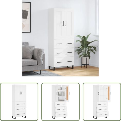 Mueble de almacenamiento -  Aparador alto madera contrachapada blanco 69,5x34x180 cm