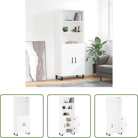 Mueble de almacenamiento -  Aparador alto madera contrachapada blanco 69,5x34x180 cm