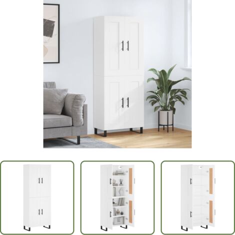 Mueble de almacenamiento -  Aparador alto madera contrachapada blanco 69,5x34x180 cm