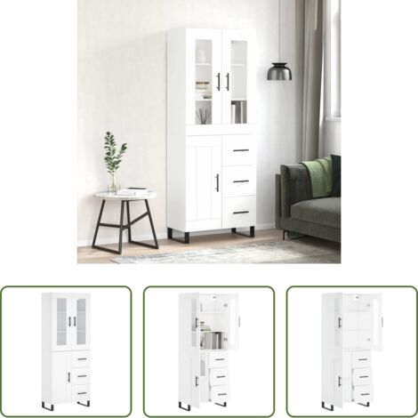 Mueble de almacenamiento -  Aparador alto madera contrachapada blanco 69,5x34x180 cm