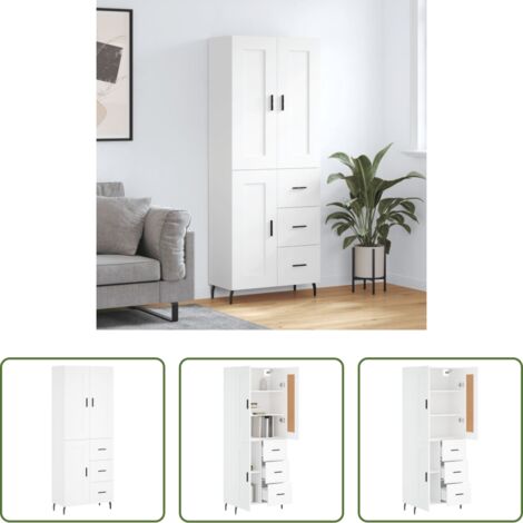 Mueble de almacenamiento -  Aparador alto madera contrachapada blanco 69,5x34x180 cm