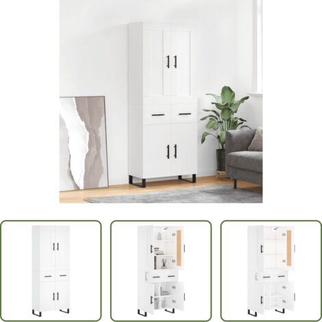 Mueble de almacenamiento -  Aparador alto madera contrachapada blanco 69,5x34x180 cm