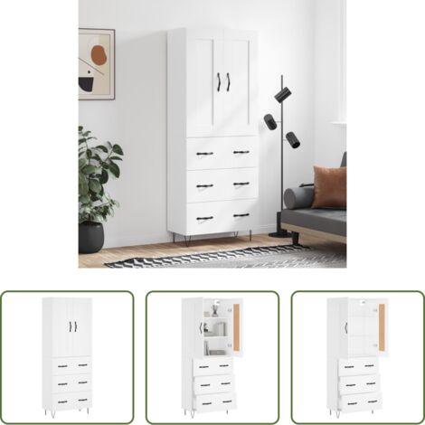 Mueble de almacenamiento -  Aparador alto madera contrachapada blanco 69,5x34x180 cm