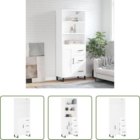 Mueble de almacenamiento -  Aparador alto madera contrachapada blanco 69,5x34x180 cm
